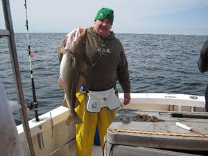 Kyle Cahill of Rhode Island landed this cod fish aboard RELENTLESS on April 7th 2007